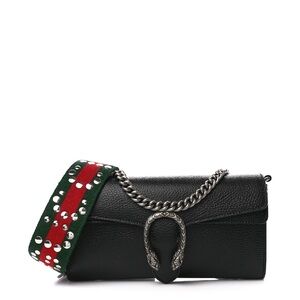 Gucci Black Leather Crossbody with Green-Red Studded Strap